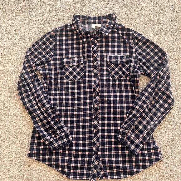 Fitted Blue Plaid Flannel with Patch Pockets M/L - Picture 5 of 8